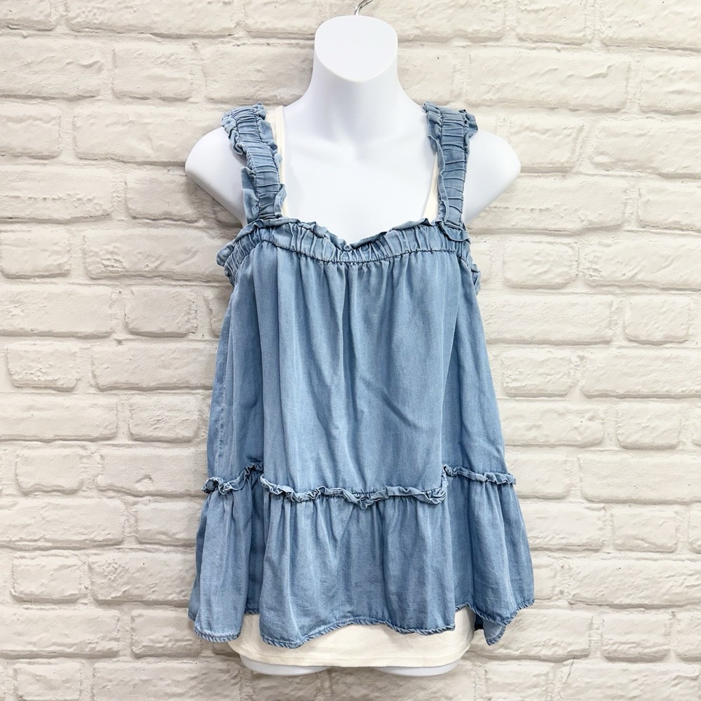 Blu Pepper Ruffle Strap Boho Tank Top L Romantic Lolita Milkmaid Top Flowy Top